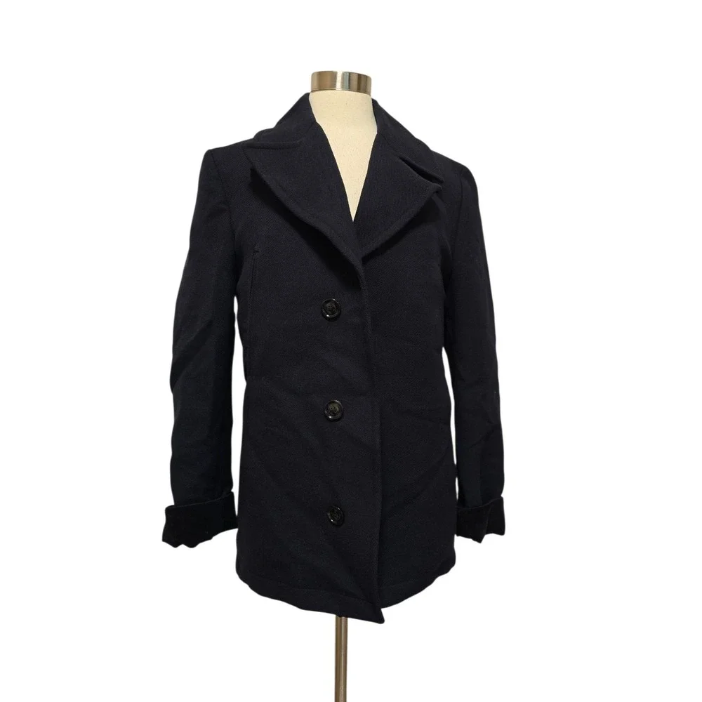 Maison Margiela Mens Pea Coat Line 14‎ Navy Blue Contrast Corduroy Cuffs Size 50